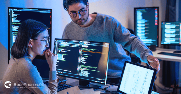 2 people working on computer system development process workflow